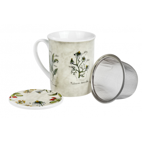 Herbs Botanica - porcelain mug with a lid and stainless steel strainer